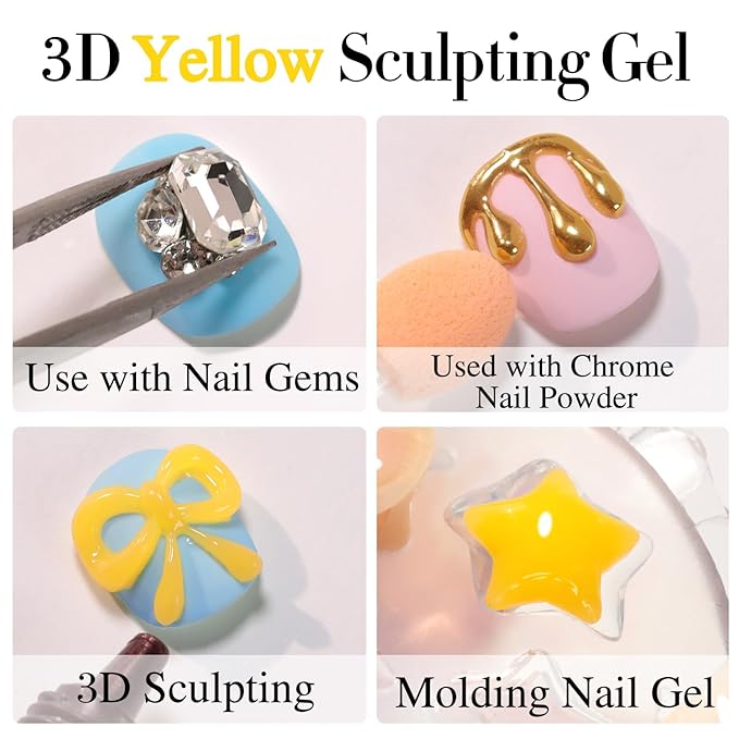 Double Rhythm 0.5 Oz 3D Nail Gel Art Sculpting No Wipe Polish for Designs DIY for Drawing, Molding, and Decoration (3D Sculpting Gel Yellow)