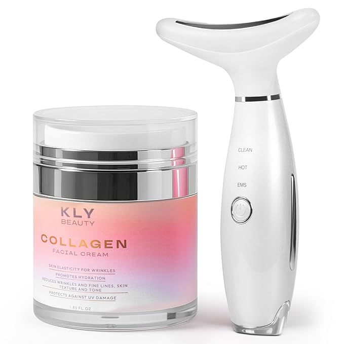 KLY Beauty 7-in-1 Beauty Facial Massager for Face and Neck – Thermal & Vibrating Facial Tool for Wrinkle Reduction, Skin Firming, Skin Lifting and Skin toning| With Retinol Collagen Creme