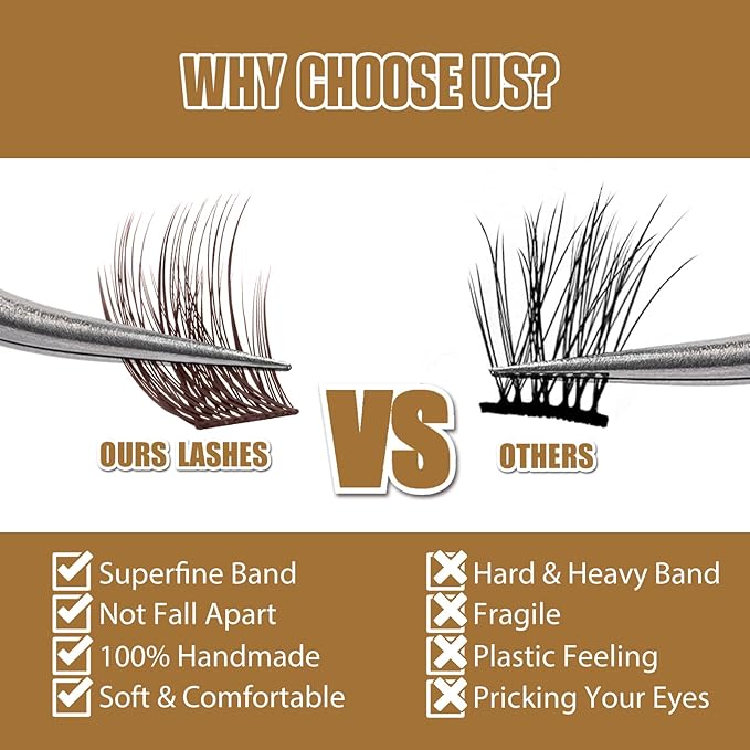 Brown Lash Clusters 156 PCS DIY Eyelash Extension False Eyelash 3D Effect Individual Natural Lashes Set at Home Eyelash Extension Kit Lashes Pack Mixed