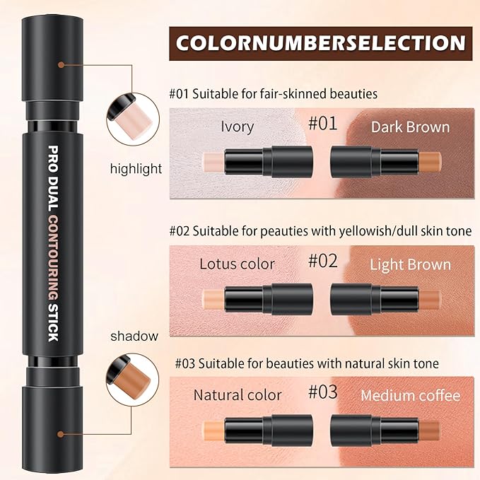 CAHIUYOA 6-Color Cream Contour & Highlighter Makeup Kit, Bronzer & Highlighter Stick for Beginner, Long-Lasting Waterproof Face Makeup