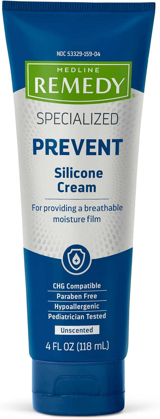 Medline Remedy Specialized Silicone Cream, Unscented (4 fl oz), Gentle Breathable Film for All Ages, Paraben-free and Hypoallergenic Skin Care, Barrier for Dry Cracked Skin