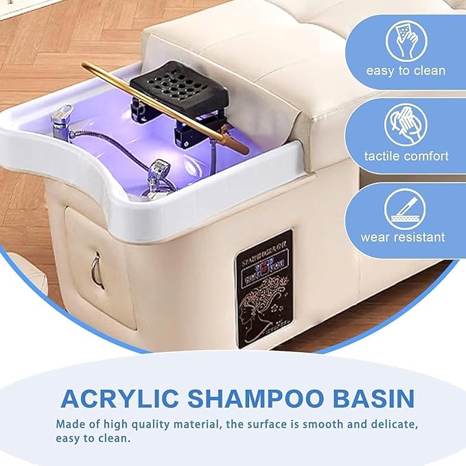 Head Spa Equipment, Massage Shampoo Bed, Supports Water Circulation｜Fumigation｜Light Therapy Massage Table for Spa Beauty Salon