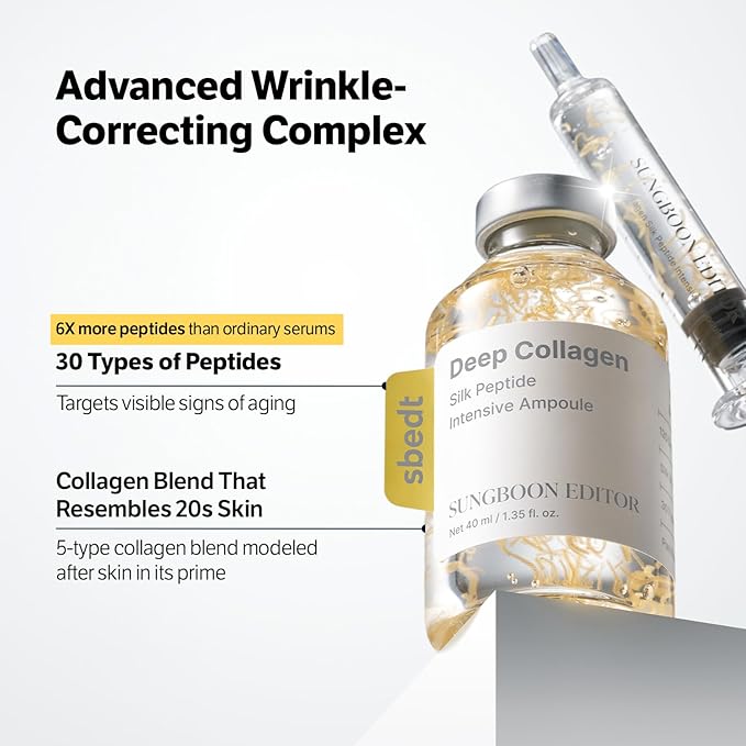 SUNGBOON EDITOR Silk Peptide Intensive Lifting Ampoule | Korean Anti-Aging Serum for Face with Collagen & 30 Peptide Complex | Skin Tightening & Firming (Botox Effect) | 72H Hydration