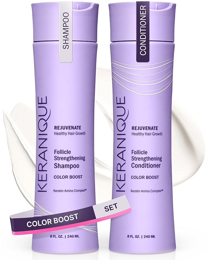 Keranique Color Safe Shampoo and Conditioner - Protect and Extend Color Shampoo and Conditioner for Women with Dry, Fine, Color Treated Hair - Sulfate Free Set for Colored Hair with UV Protection