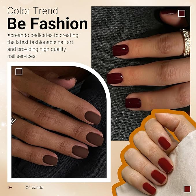 48Pcs Matte Wine Red Press on Nails Short Square Fake Nails, Red Glue on Nails Short Gel Nails Press ons, Acrylic Nails Stick on False Nails for Women, Natural Handmade Thick Extra Short Nails Petite