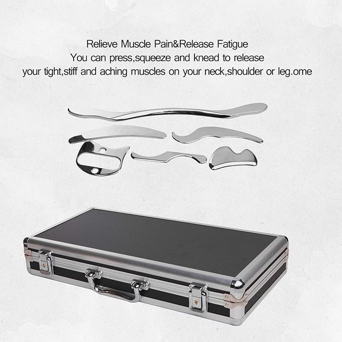 FeelFree Sport Stainless Steel Gua Sha Scraping Massage Tool Set of 6 Pieces for Soft Tissue Mobilization Physical Therapy
