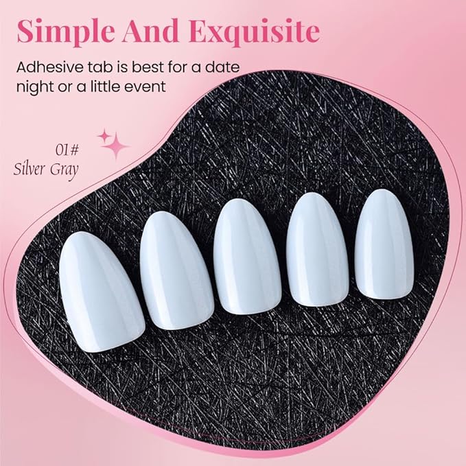 evpct Press on Nails Almond Short, White Glitter Shimmer Shiny Short Almond Fake Nails for Women Gift, Soft Gel Press Glue On Nails with Nail Glue, 30Pcs Reusable Acrylic Fake Nail Manicure Kit Set