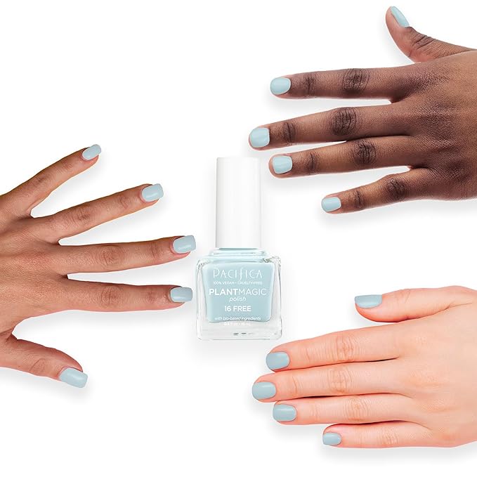 Pacifica Natural Nail Polish – Plant Magic Light Blue Nail Polish, 16-Free Bio-Sourced Formula with Long-Lasting Vibrant Colors for Glossy, Chip-Resistant Nails, Vegan & Cruelty-Free, Ocean Surf