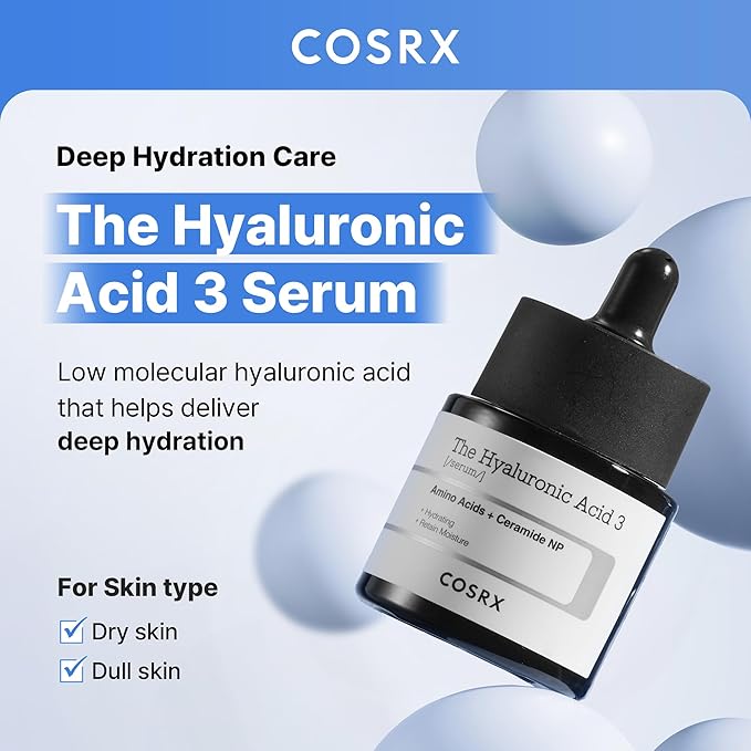 COSRX Pure Sodium Hyaluronic Acid 3% Serum, Hydratying & Moisture Boosting for Fine Lines & Wrinkles, Repair Dry Skin, 0.67fl.oz/20ml, No Artificial Fragrance, Korean Skin Care, Stocking Stuffers