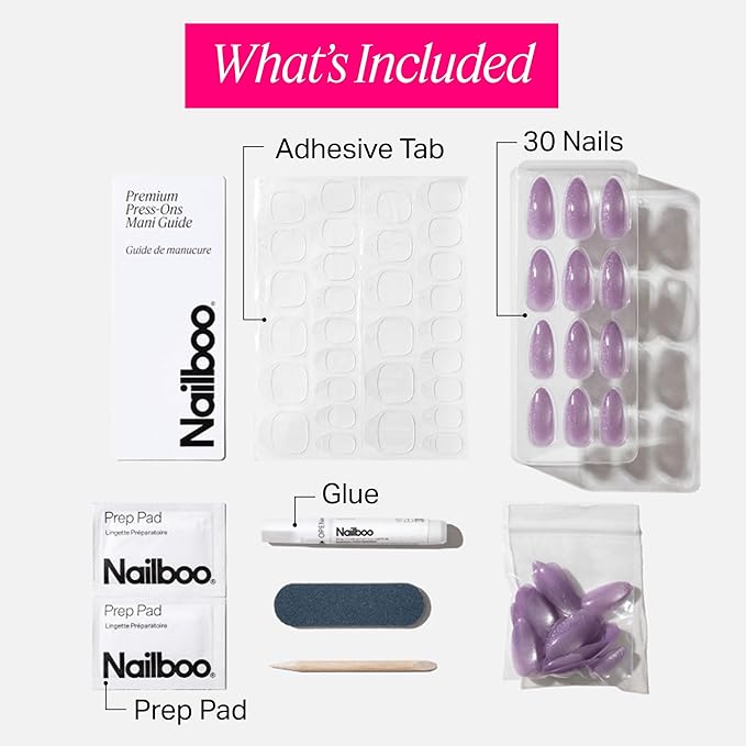 Nailboo Press On Nails, Salon-Quality Reusable Fake Nails for Fast DIY Manicure with Strong Hold Nail Glue for Press Ons, Nail File, & Alcohol Prep Pads, Queen Supreme