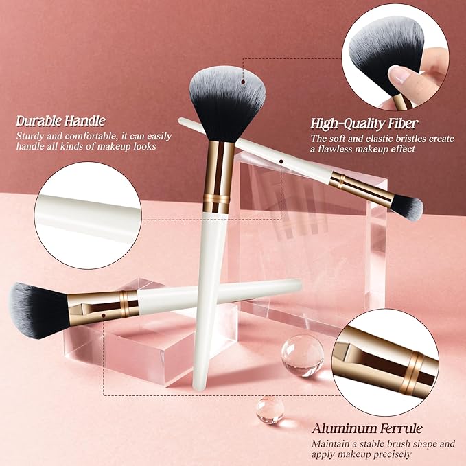 Makeup Brush Set, Premium Synthetic 10 PCS Makeup Brushes, Travel Makeup Brush Set with Soft Hairs, Makeup Brushes Set Professional for Blush, Eyeliner, Eyeshadow, Concealer, and Foundation (White)