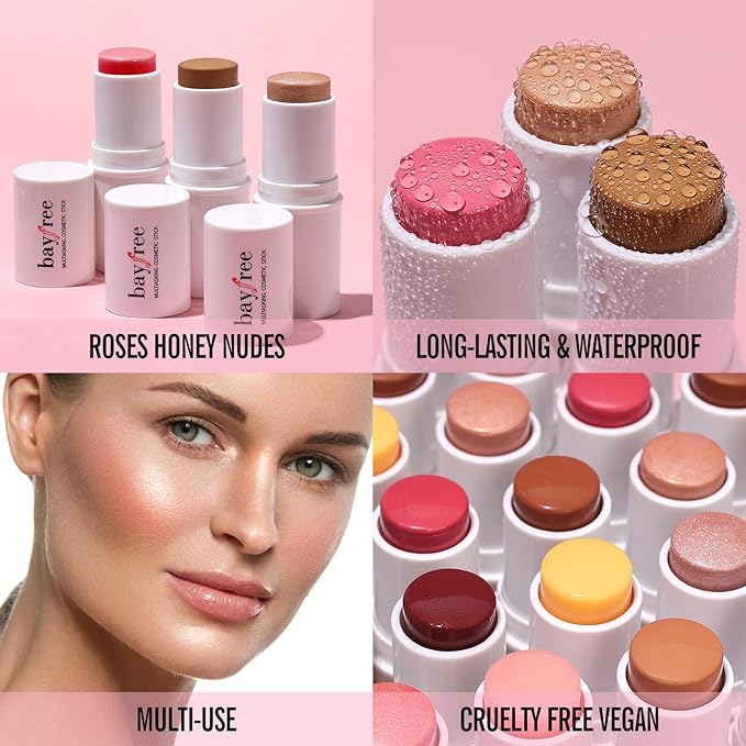 KIMUSE Multi Stick Trio Face Makeup, Cream Blush Stick for Cheeks & Lips, Contour Stick & Highlighter Makeup Sticks for All Skin