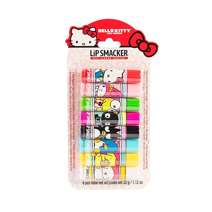 Lip Smacker Sanrio Hello Kitty and Friends 8-Piece Flavored Lip Balm, Clear, For Kids, My Melody, Little Twin Stars, and Chococat