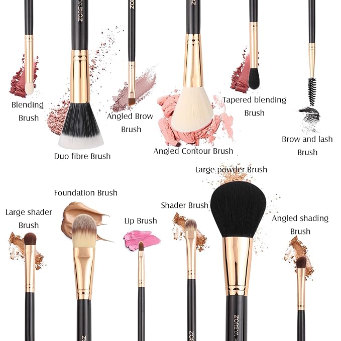 Z'OREYA Premium Travel makeup brush set 12 pieces essential Cosmetic tools Synthetic Hair Foundation Powder Eye Cosmetic brushes With Black Holder