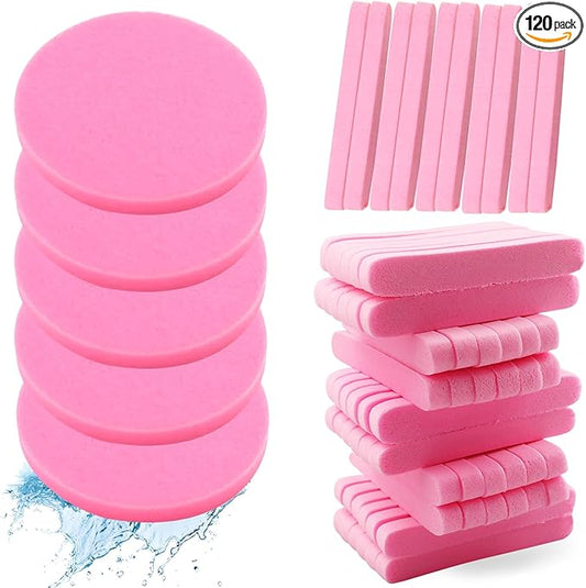 120 Pcs Pink Compress Face Sponges - Compact Facial Sponge Set for Cleansing, Makeup Removal, Exfoliation
