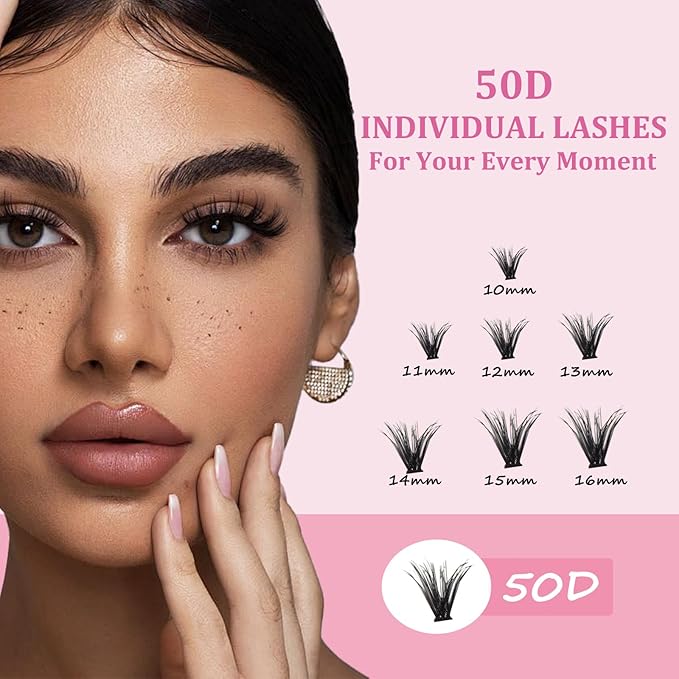 Fairy Lash Clusters Manga Individual Lashes C Curl Wispy Eyelash Clusters WideSpan Eyelash Extension Kit with Lash Bond and Seal Wet-Look Spiky Cluster Lashes (50D 9-16mm D 0.07)