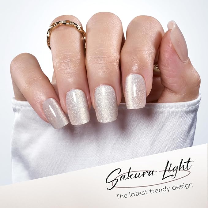 Modelones Cat Eye Press on Nails Short, Christmas Square Fake Nails, Reusable Nail Kit with Nail Glue Adhesive Tabs Mini Nail File, Nails Press Ons 32Pcs 16Sizes, Women Girl Gift