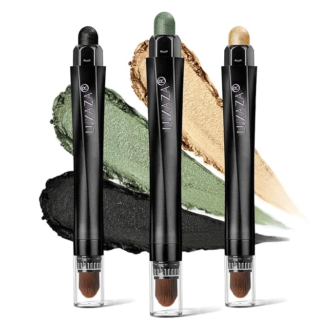 3PCS Cream Eyeshadow Stick,Pro Longwear Eye Shadow Sticks Pencil Crayon Makeup Sets-Golden Forest