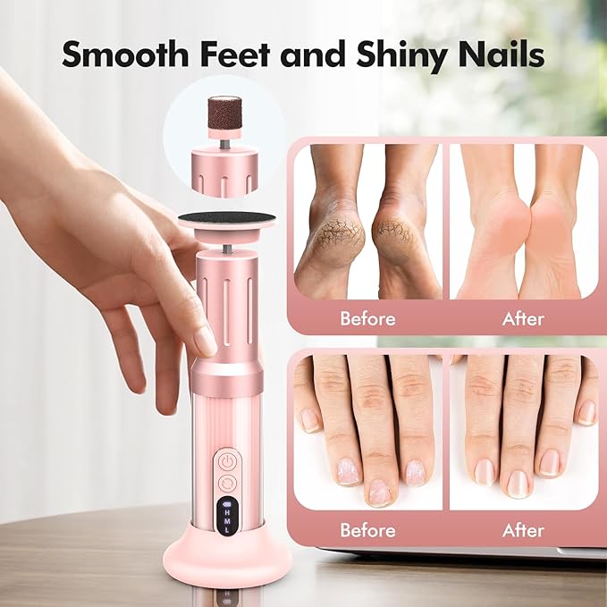Electric Foot Callus Remover Cordless Electric Foot Filer Kit with 6Speeds Chagring Dock Callus Remover for Women Feet and Nail (Pink)
