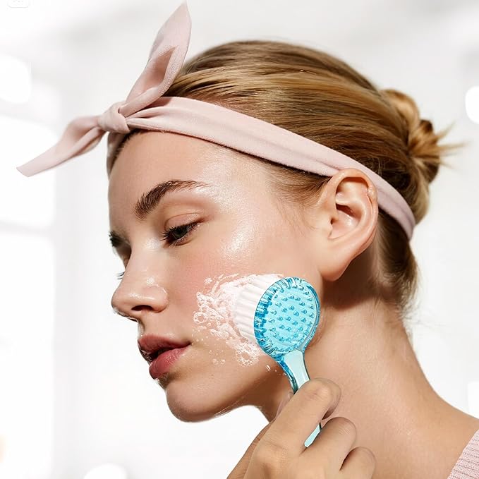 4 Pack Facial Cleansing Brush, Beomeen Face Scrubber Exfoliating Brush Face Wash Scrub Exfoliator for Skin Care, Makeup Removal,Blue