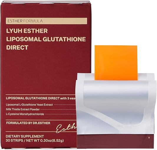 ESTHER FORMULA Liposomal Glutathione Direct (284mg*30strips) Glutathione Strips, Enhanced-Absorption, Korean Beauty Supplement Made in USA for antioxidant, Even Skintone, K-Beauty