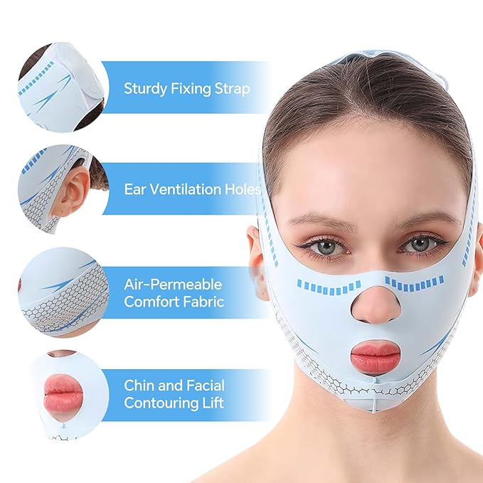 Line Lifting Mask Chin Strap for Sleeping, V Line Mask, Face Lift Prevent Sagging,Double Chin Reducer,Jawline Shaper,All-Around Coverage, Wrapping and Shaping More Comprehensively.