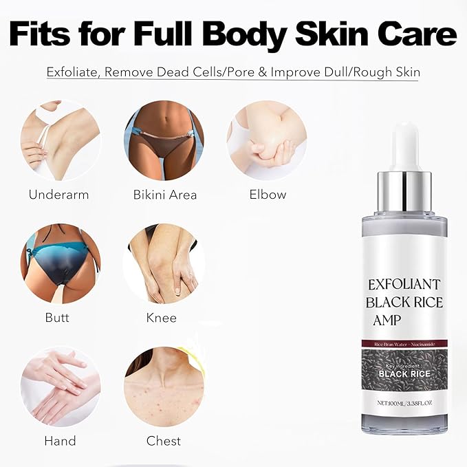 100ML Black Rice Peeling Glow Ampoule, Gentle Rice Exfoliating Face and Body Scrub for Removing Sebum, Dead Skin Cells, Black Pore Deep Cleaning, Fit for All Skin Types