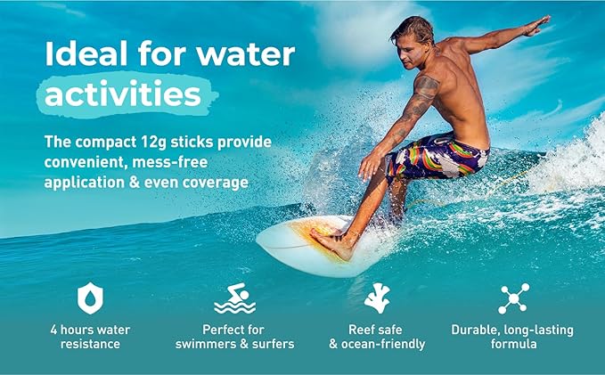 Sun Zapper Zinc Oxide Sunscreen Sticks – SPF 50+ Water Resistant – Beach Pack with 4 Colors (Light Skin Tone, Pink, White, Blue) – Broad Spectrum Sunblock for Face & Body – Made in Australia