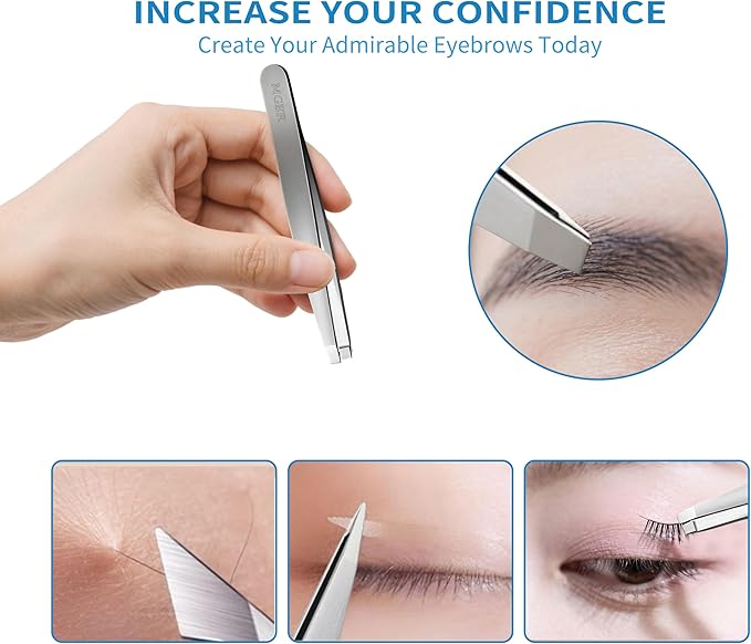 MGER Tweezers Set - Professional Stainless Steel Tweezers for Eyebrows - Great Precision for Facial Hair, Splinter and Ingrown Hair Removal