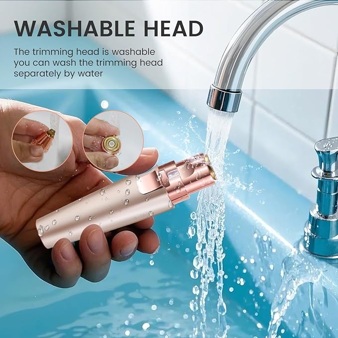 Hatteker Eyebrow Facial Trimmer, 2 in1 Rechargeable Hair Removal and Eyebrow Shaver - Face Lips Body Painless Razor with Built-in LED Light (Rose Gold)
