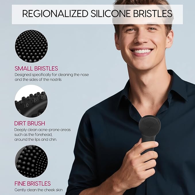 Silicone Facial Cleansing Brush, Portable Electric Face Scrubber with Heat and Vibration, 3 Modes Adjustable, Waterproof IPX6, USB-C Rechargeable, Deep Cleansing, Exfoliating and Massage（Black）
