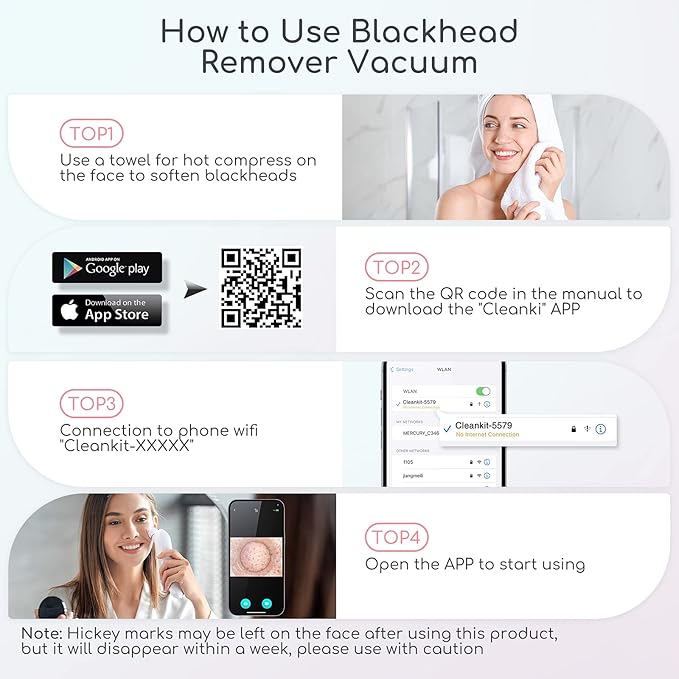 Blackhead Remover Vacuum, Black Head Remover for Face with Camera, Pore Vacuum for Men and Women, USB Interface Type Blackhead Remover Tools, 6 Suction Heads & 3 Adjustment Modes (Grey)