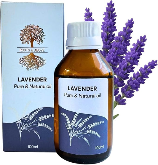 Roots & Above Pure Natural Lavender Essential Oil 3.38 oz/100ml for Diffuser, Skin, Hair, Self-Care, Soap & Candle Making Scent Fragrance