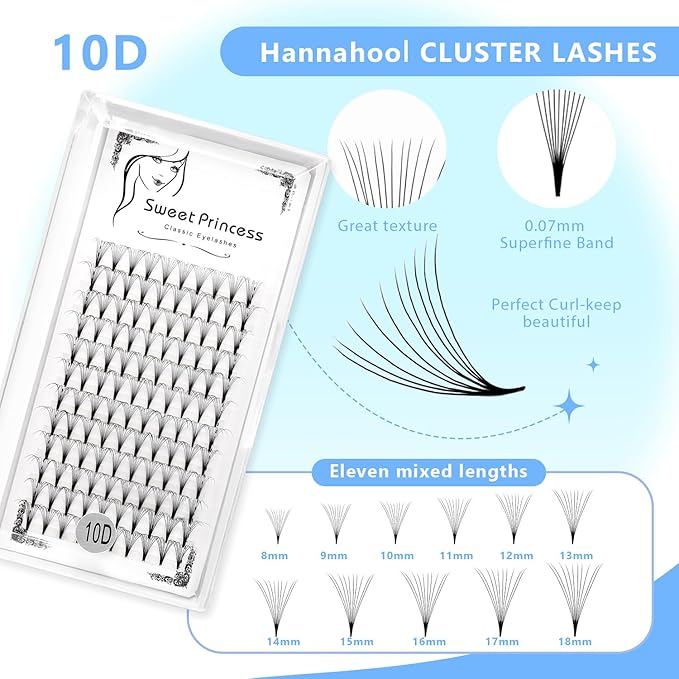 12rows,120pcs 10D Premade Volume Fans Eye Lashes Extensions Thickness 0.07mm D Curl Black Soft Individual False Eyelashes Makeup Fake Lashes Cluster 8-18mm to Choose (16MM)