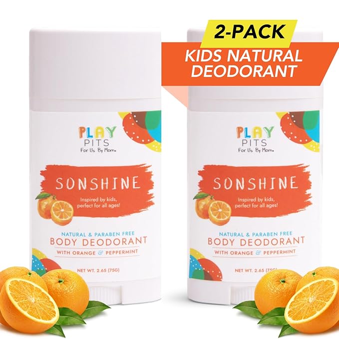PLAY PITS - Natural Kids Whole Body Deodorant - Safe for Girls & Boys w/Sensitive Skin of All Ages - Clean, Non-Toxic, & Paraben Free - SONSHINE Scent - Infused w/Essential Oils – 2.65 Oz