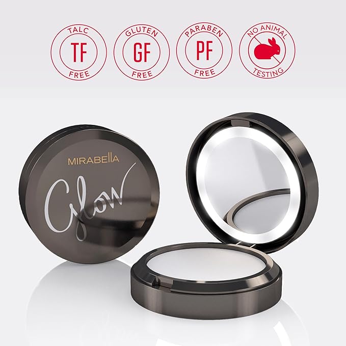 Universal Pressed Setting Makeup Powder, Glow by Mirabella Beauty - Translucent Matte Setting Powder Infused with Hyaluronic Acid & Collagen with Lightweight, Flawless Finish - Blurring, Anti-Aging &