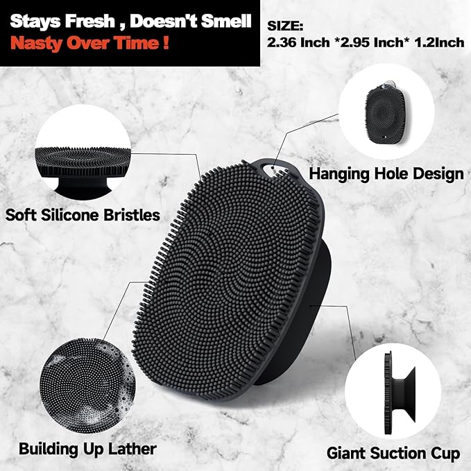 2 PCS Face Scrubber, Soft Silicone Face Exfoliator with Suction Cup for Man and Women Deep Skin Clean (Body Scrubber + Face Scrubber Black)