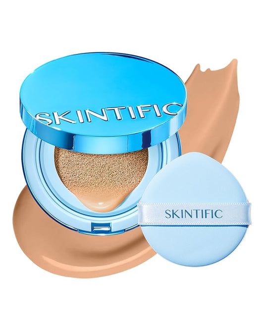 Velvet Matte Cushion Foundation Blue Ultra Cover Powder Foundation, 12h Oil-Control, Lightweight, Long-Lasting, Waterproof Korean Cushion Makeup(#04 Beige)