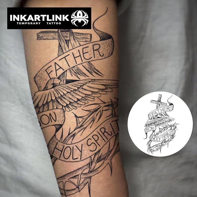 INKARTLINK Semi Permanent Tattoo, extra large male arm party tattoo, beautiful and realistic design, fun tattoo experience, cruelty-free, non-reflective, waterproof (Faith)