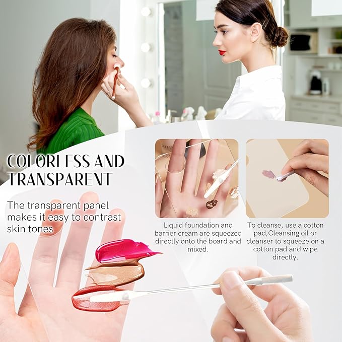 2 Pack Acrylic Makeup Mixing Palette with 2 Stainless Steel Scrapers & 10 Reusable Powder Puffs – Ideal for Facial Cosmetics, Nail Art Pigment Blending