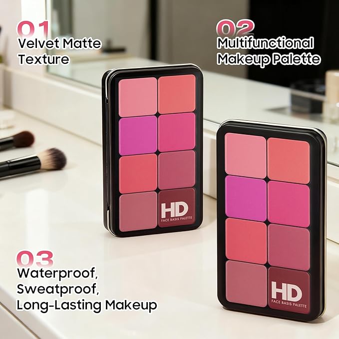 16 Color (Waterproof All-in-One Palette) Highlighter + Concealer + Eyeshadow + Blush, all in one makeup palette, Crease-Proof & Sweat-Resistant for Flawless Glow, Travel-Friendly Cosmetic Set