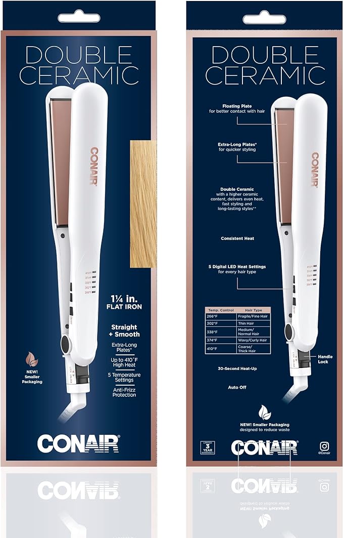 Conair Double Ceramic Flat Iron, 1 1/4-inch Hair Straightener