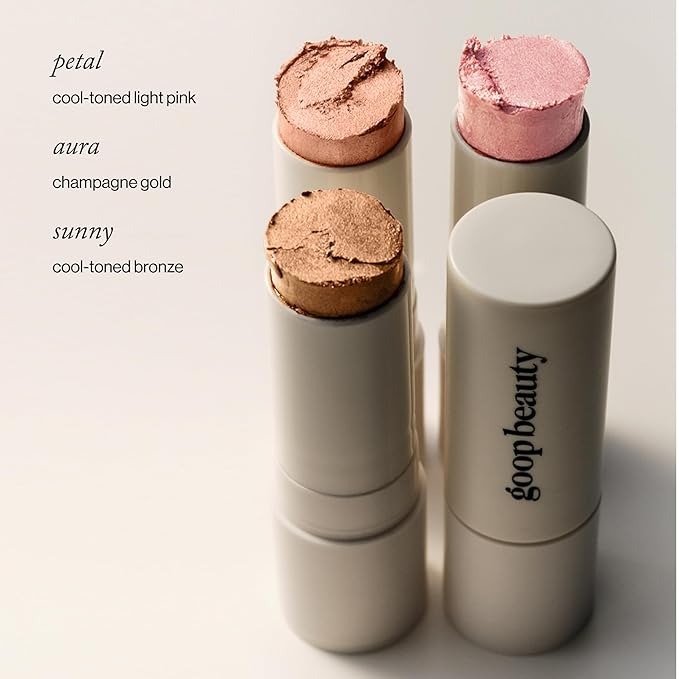 goop Beauty Glow Skin Highlighter Stick | Multi-Use Highlighter with Pearlescent Glow | Amino Acid & Micropearl Blend | Makeup and Skincare | Sunny: Cool-Toned Bronze | 0.28 oz