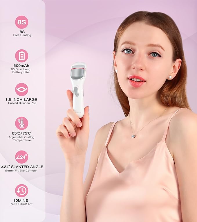 Heated Eyelash Curler Pro,Heated Lashes Curler with 149°F /167°F Heat Settings, Heat Eye Lashes Curler with Food-Grade Silicone pad and Rechargeable 600mAh Battery (Pearl White)