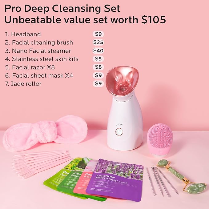 Colorfarm Facial Steamer Skin Care Set: Face Steamer Home Spa Kit Deep Cleaning Unclogs Pores with 6 Skin Care Tools - Spa Relaxing Self Care Gifts for Women (Pro Deep Cleansing Set)
