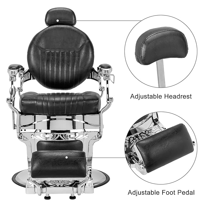 Winado Heavy Duty Vintage Recline Barber Chair Hydraulic with Headrest, Supports up to 550lbs & 360°Rotatable, Professional Salon Beauty Spa Shampoo Equipment (Thickened Cushion)