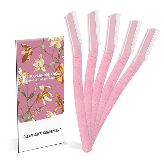 Dermaplane Razor, Face Razors for Women, Dermaplaning Tool for Women Face, Remove Facial Hair and Perfectly Shape Brows, with Protective Cover, 5 Count, Pink