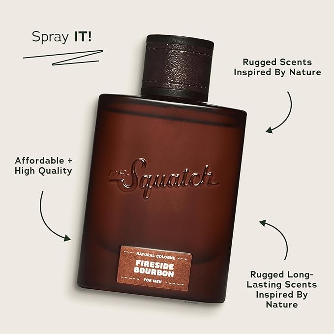 Dr. Squatch Natural Cologne for Men - Scent-Lock Technology and Sustainably-Sourced Ingredients - Fireside Bourbon Cologne (1.7 fl oz)