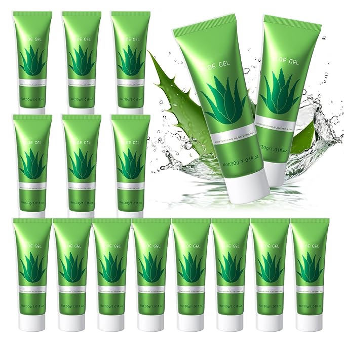 16PCS Travel Size Aloe Vera Gel,Organic Aloe Vera Gel for Face & Body,Hydrating After Sun Care Lotion,Moisturizing After Sun Care Lotion Set for All Skin Type, 1.05 Oz