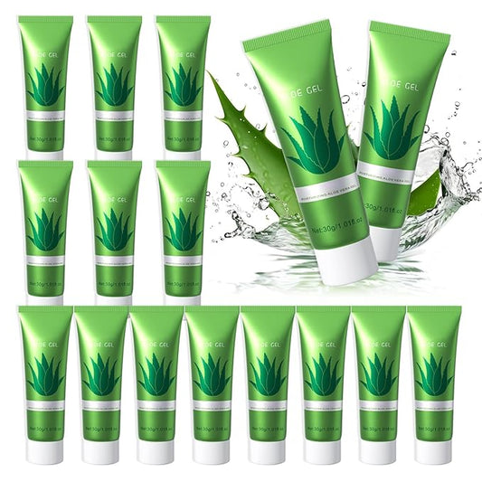 16PCS Travel Size Aloe Vera Gel,Organic Aloe Vera Gel for Face & Body,Hydrating After Sun Care Lotion,Moisturizing After Sun Care Lotion Set for All Skin Type, 1.05 Oz